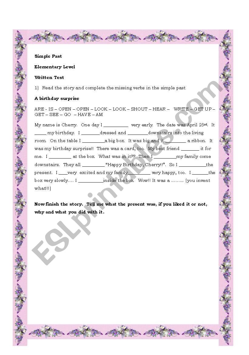 Test simple past worksheet