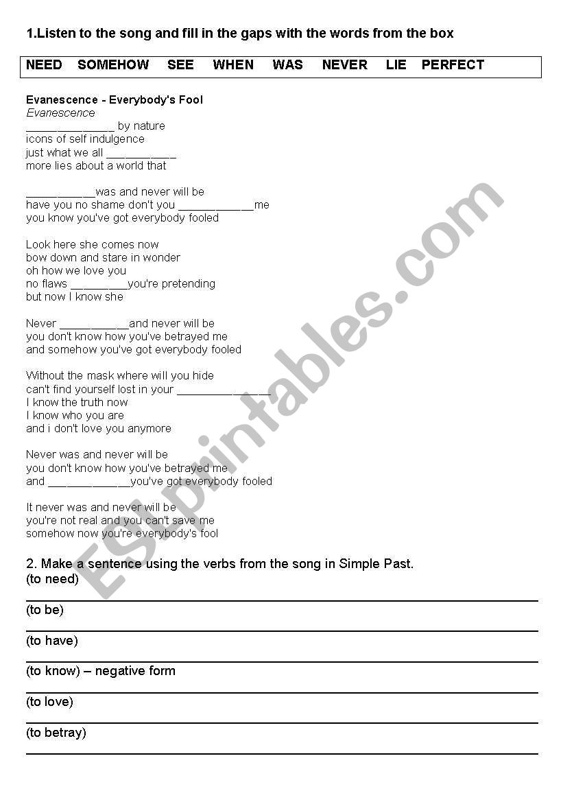 simple past - activity worksheet