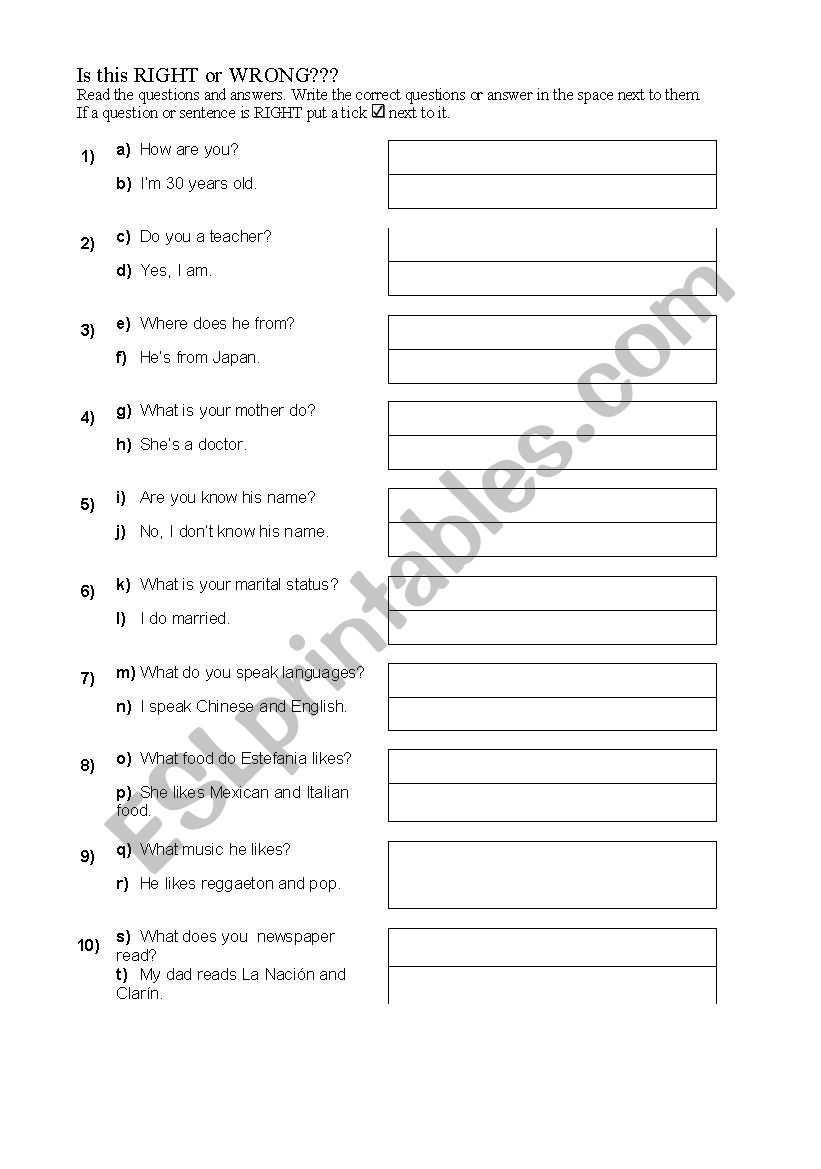 Correct the mistakes worksheet