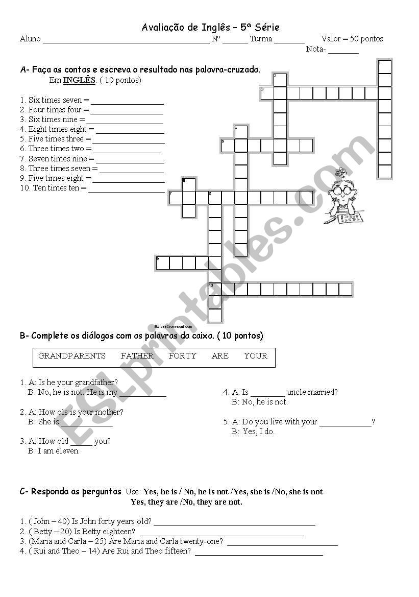 Test about family and numbers worksheet