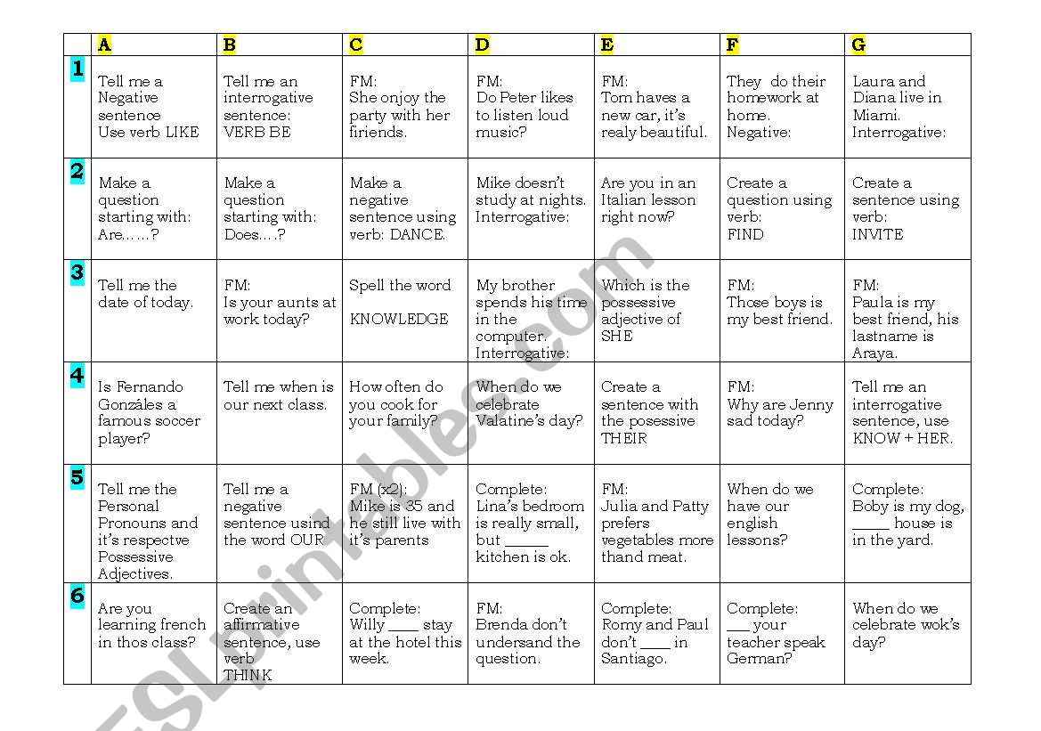 group game worksheet