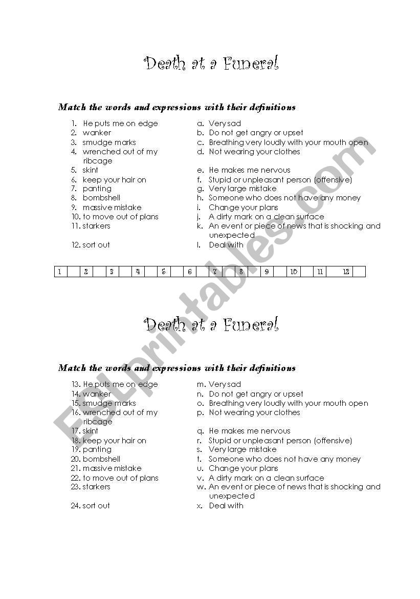 Death at A Funeral worksheet
