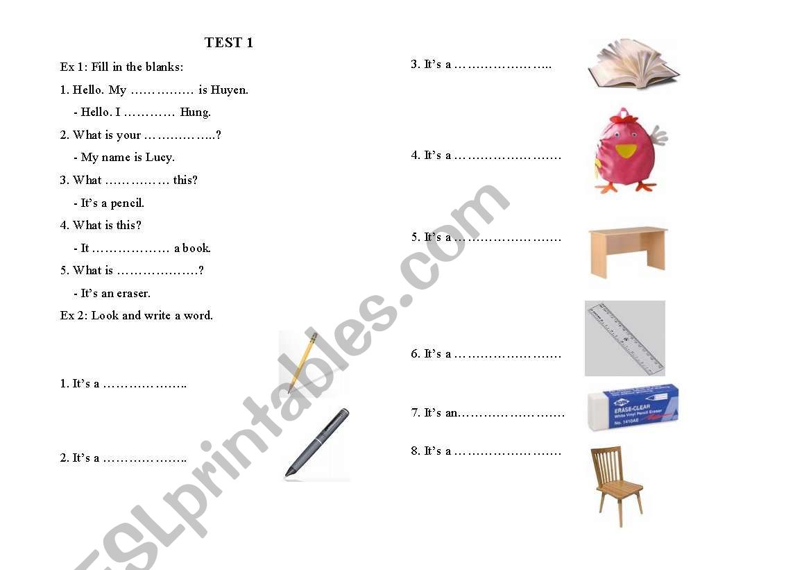 Test for children worksheet