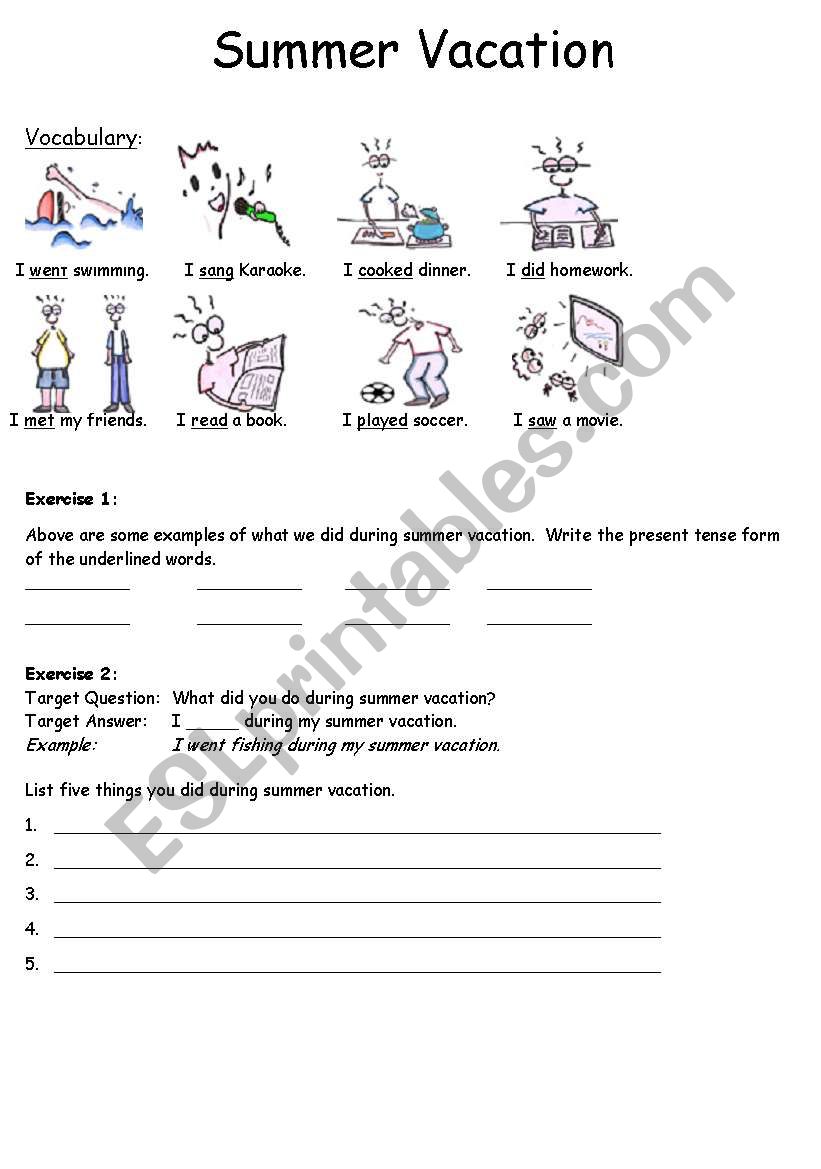 summer vacation worksheet