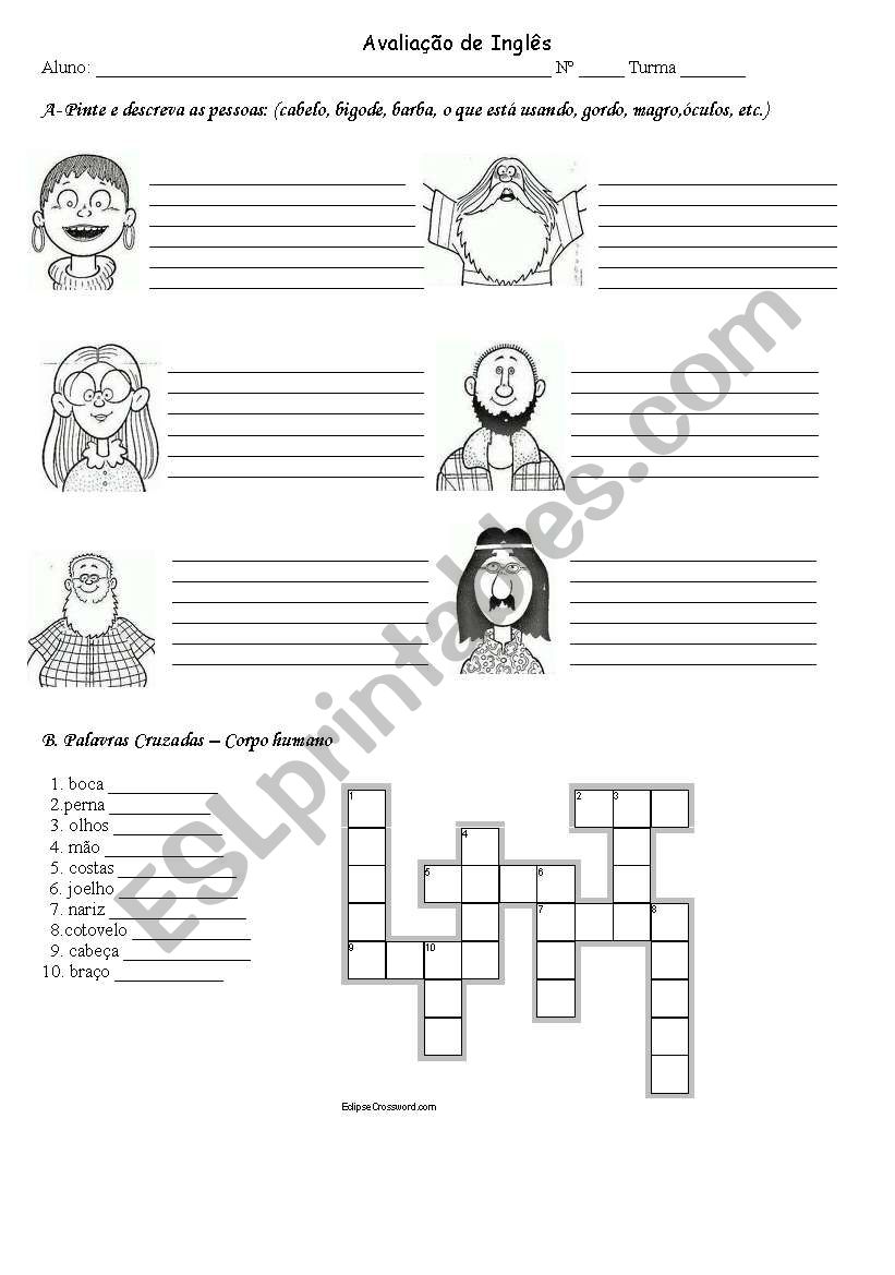 Test to 7th grade - human body and description of people