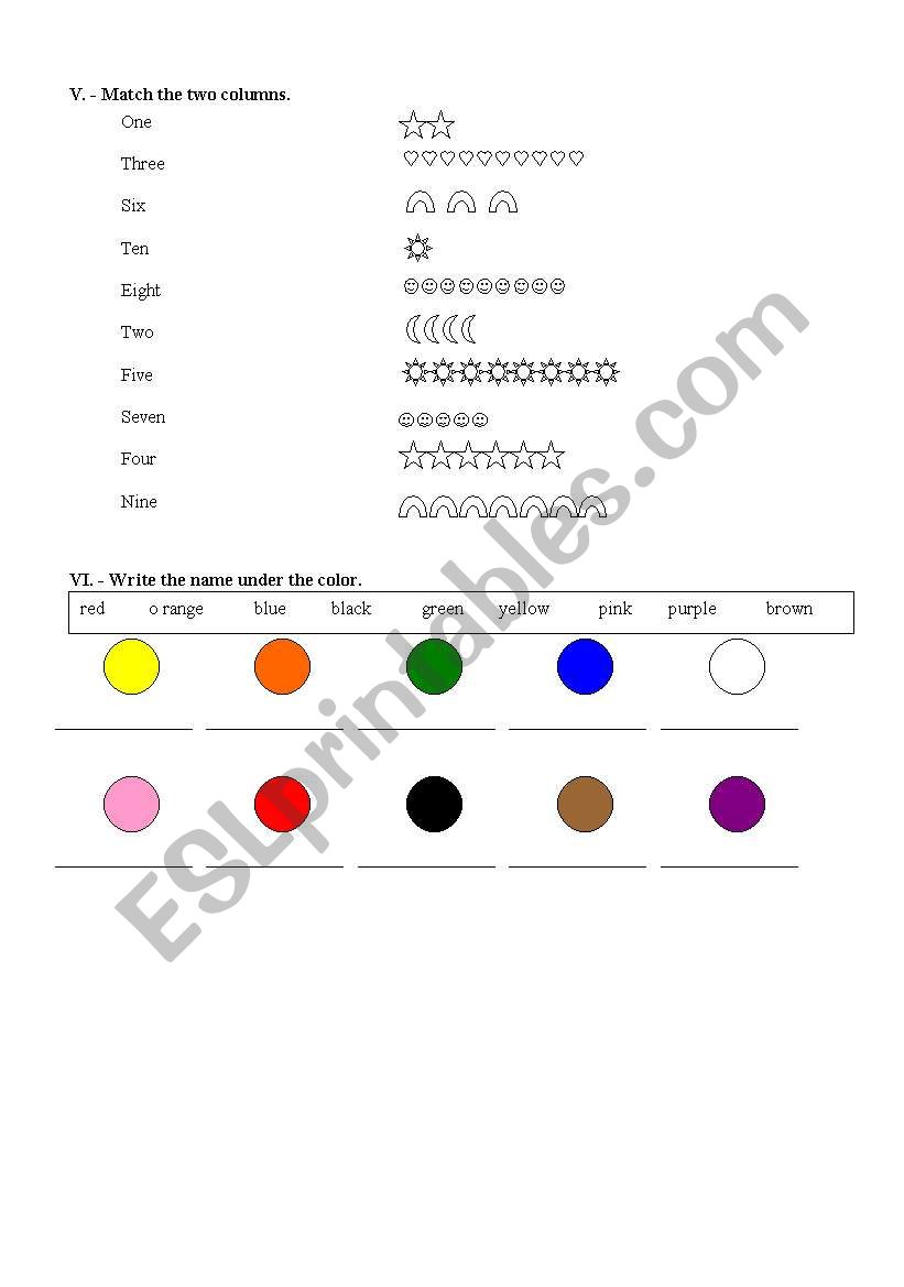 Colors and numbers worksheet