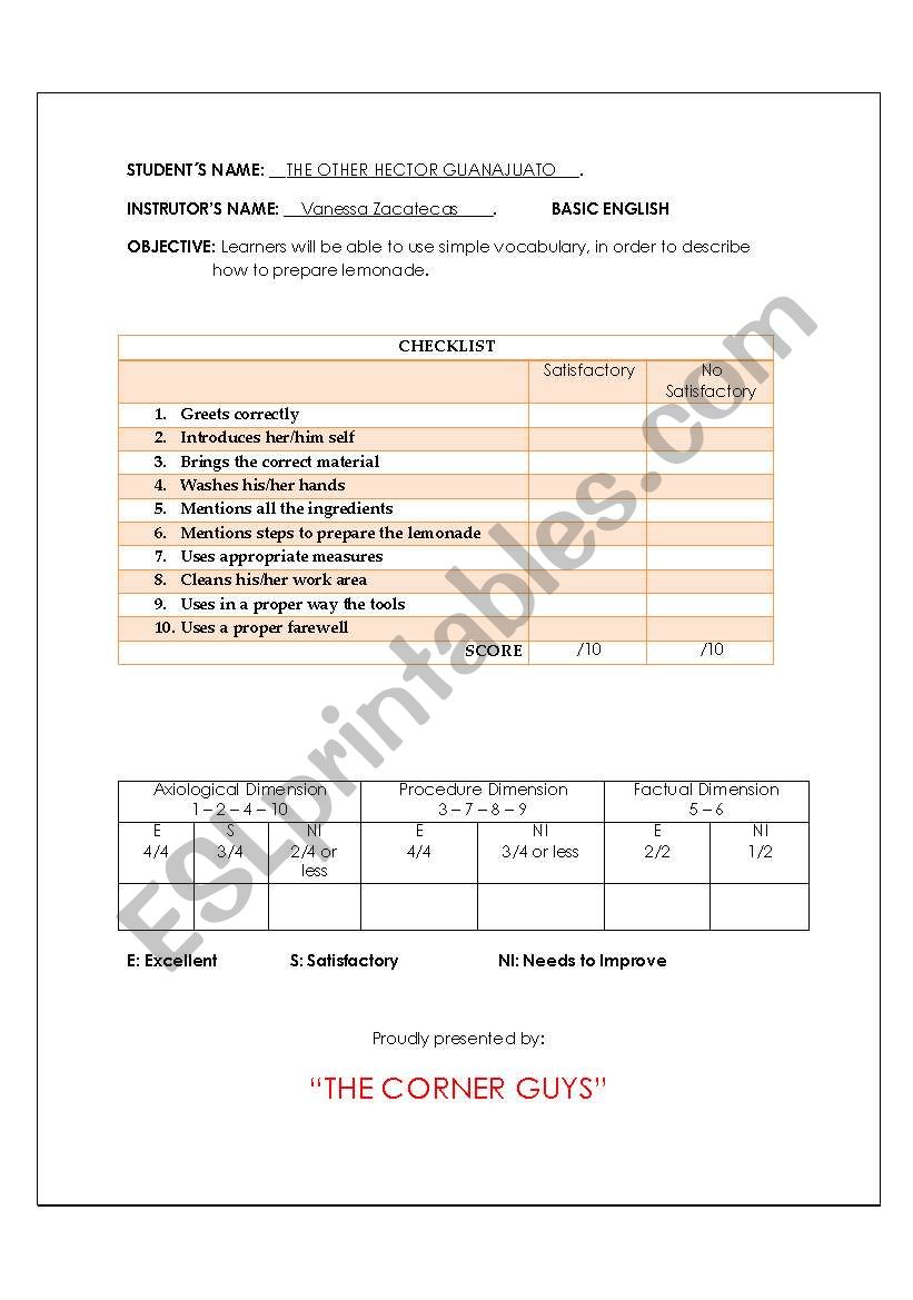 Evaluation form worksheet