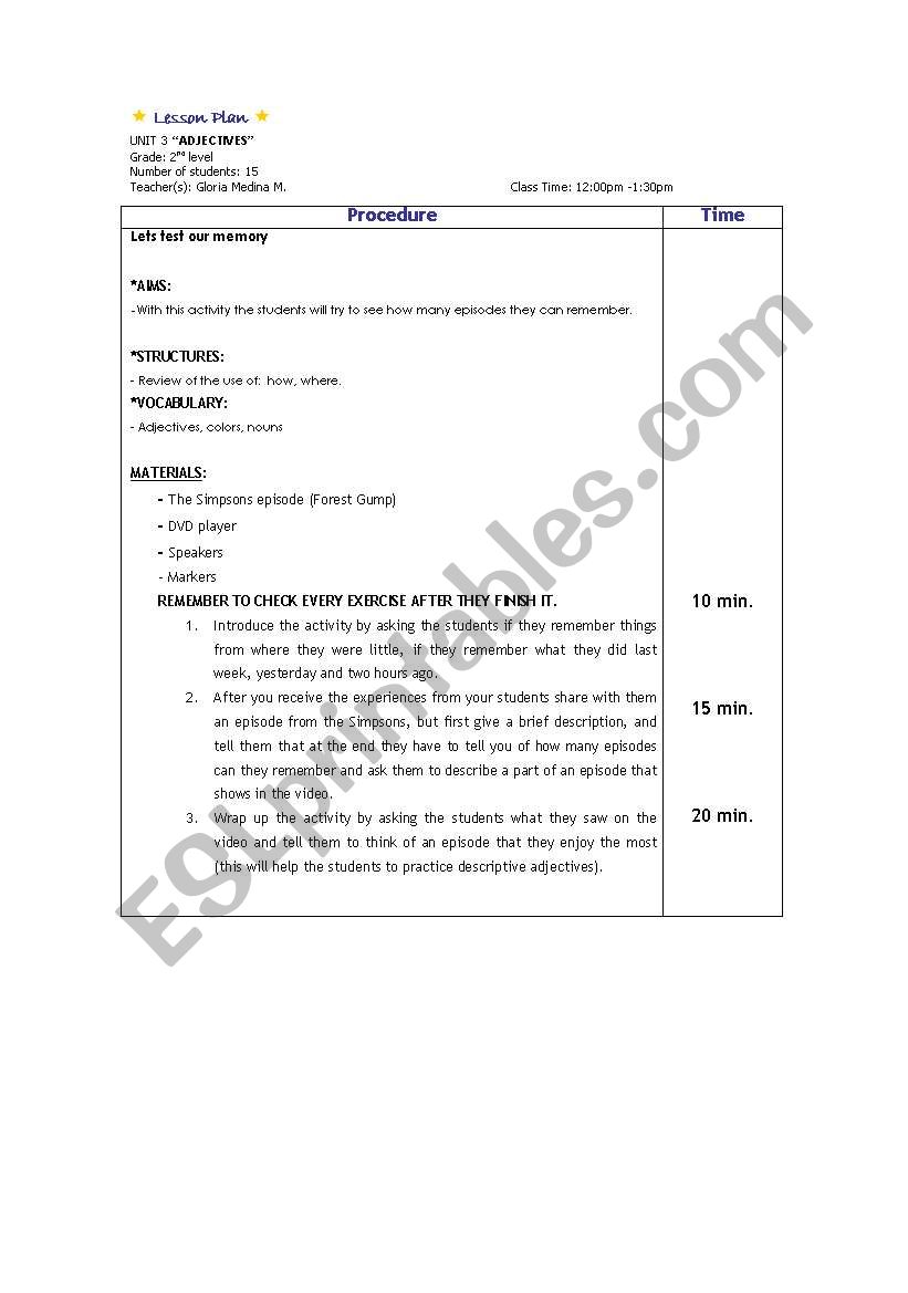 Lesson plan using a video ( The simpsons) 