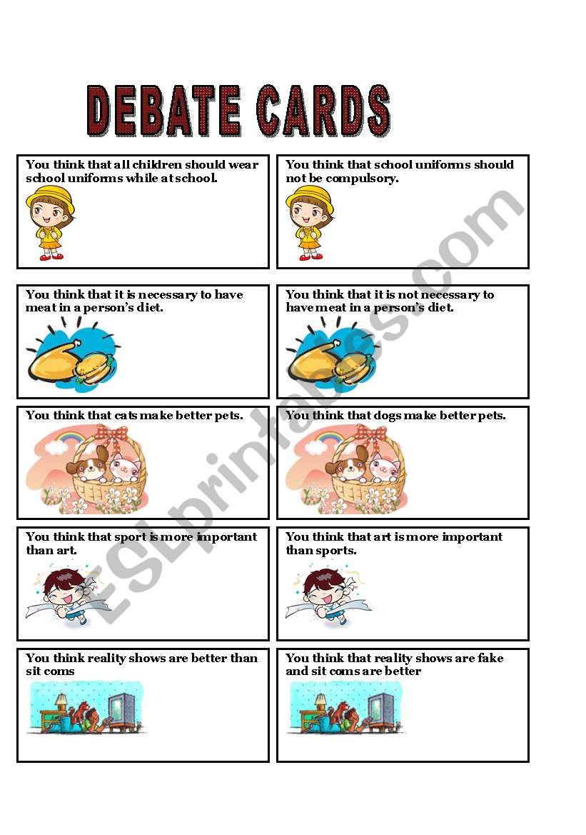 Debate cards worksheet