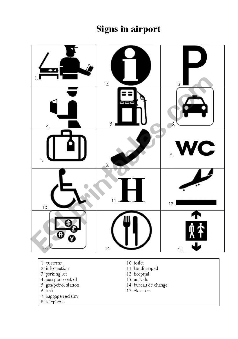 Signs in airport worksheet