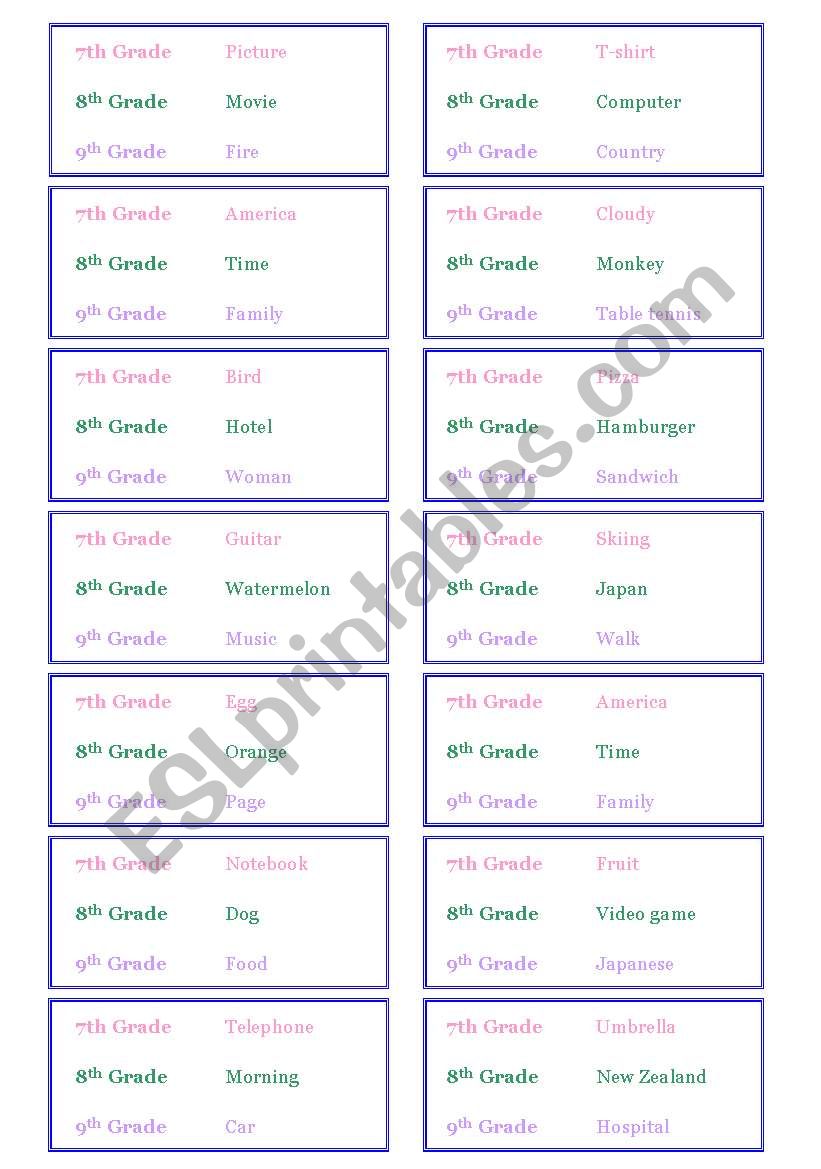 Pictionary worksheet