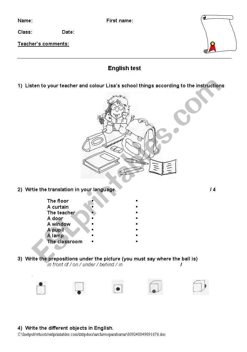 Test on your classroom worksheet