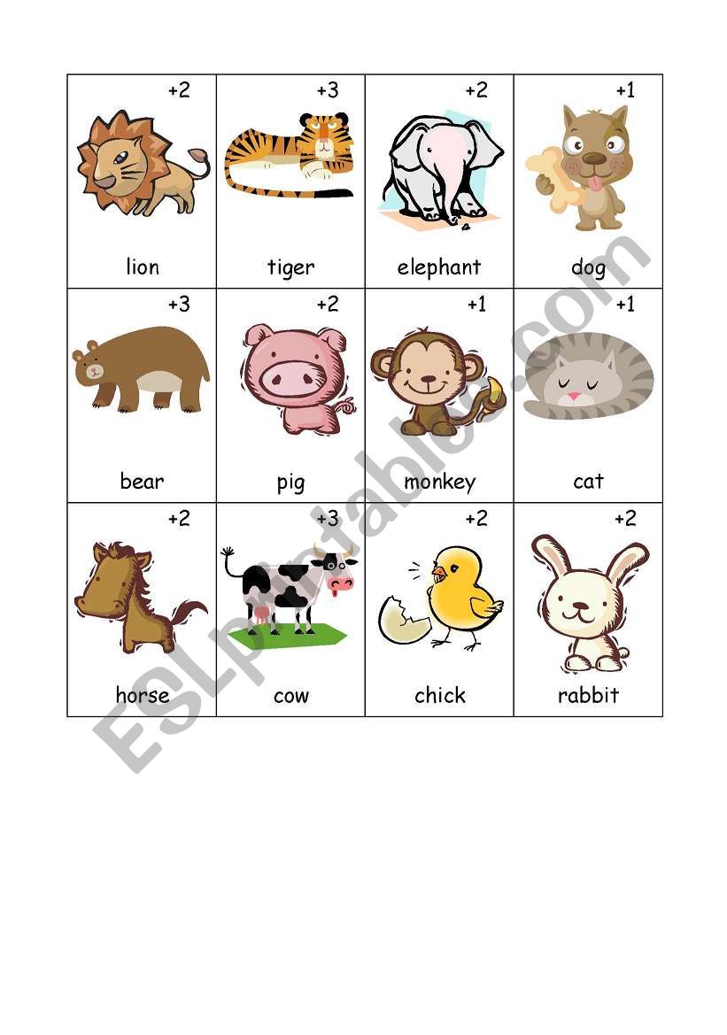 Animals Old Maid Card Game worksheet