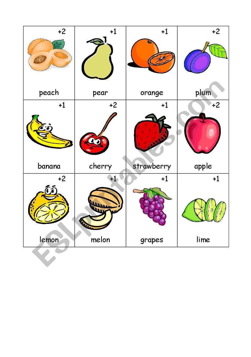 Fruit Old Maid Card Game worksheet