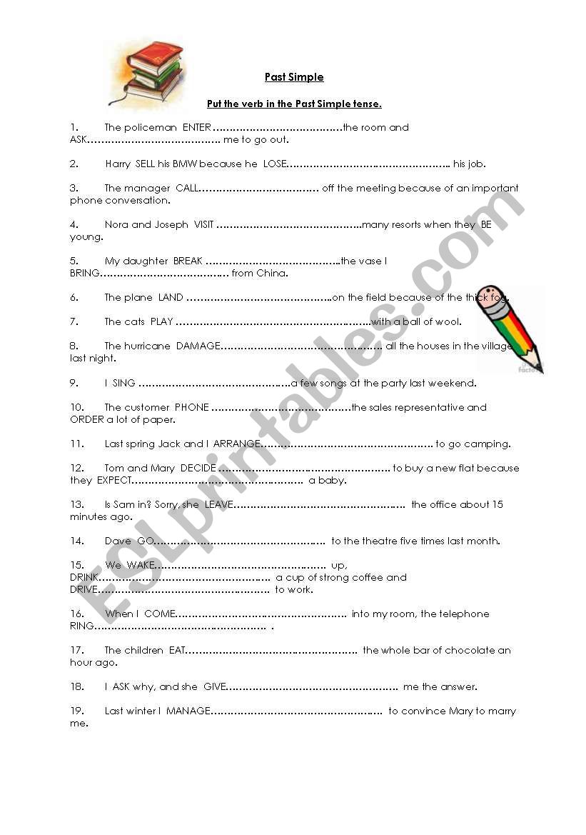 PAST SIMPLE TENSE EXERCISES worksheet