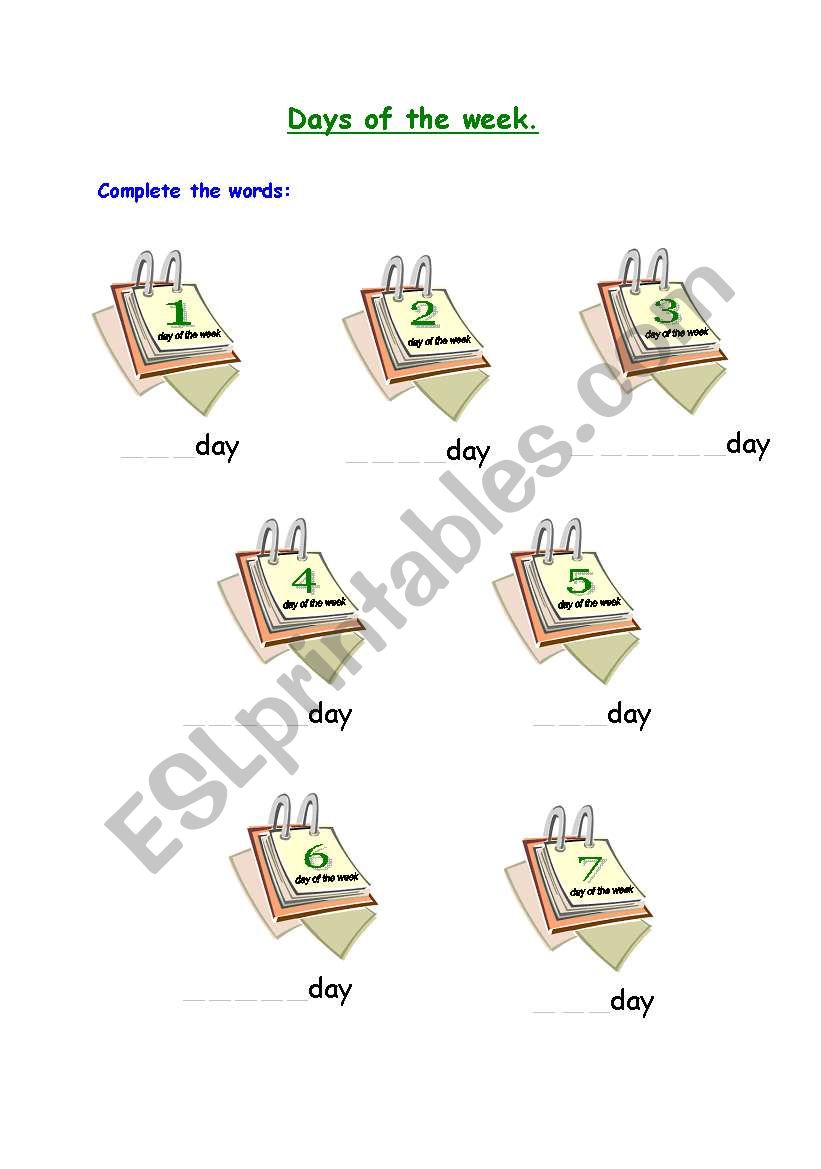 Days of the week worksheet