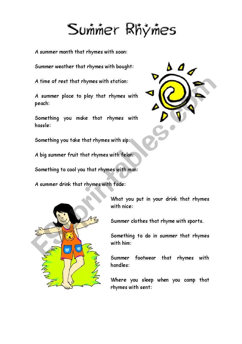 summer rhymes worksheet