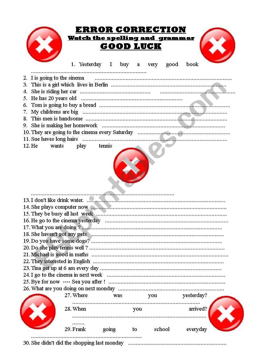 Error correction worksheet