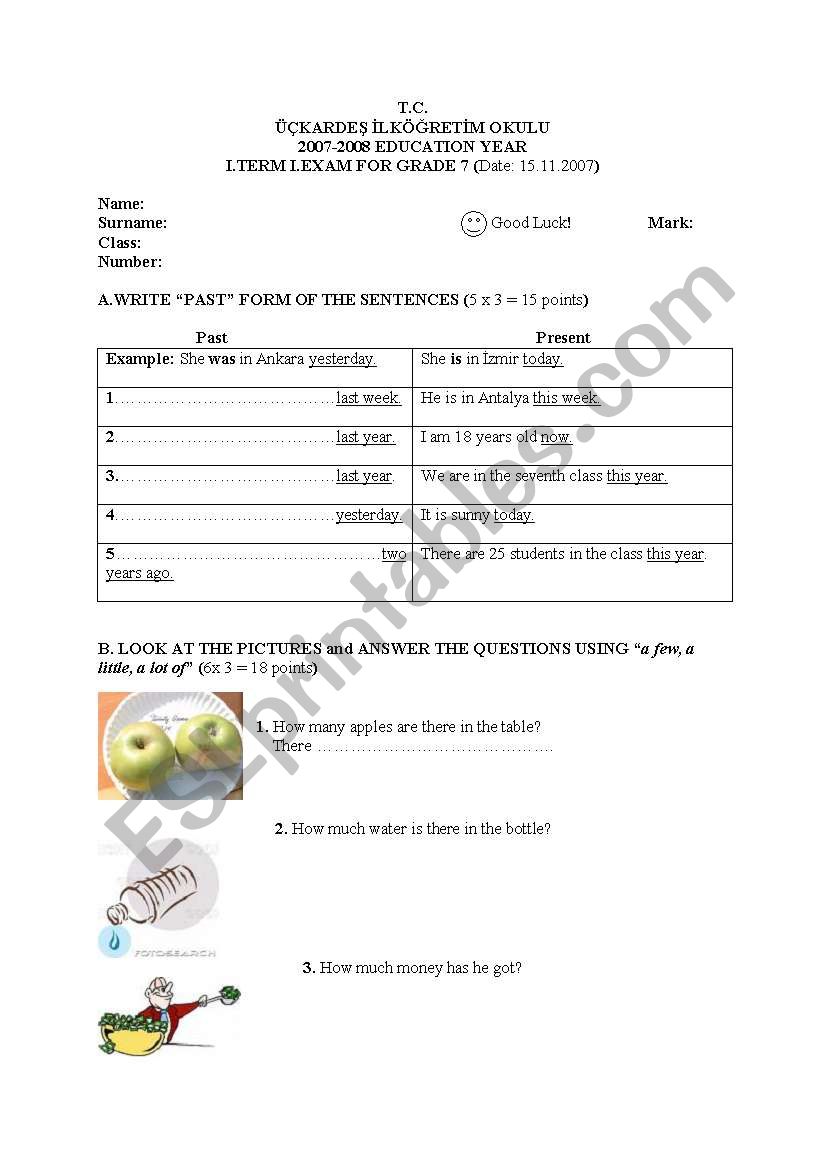exam paper worksheet