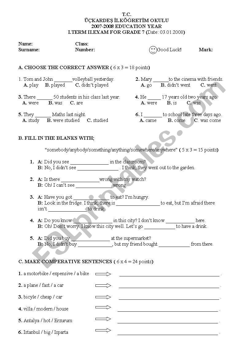 grammer worksheet