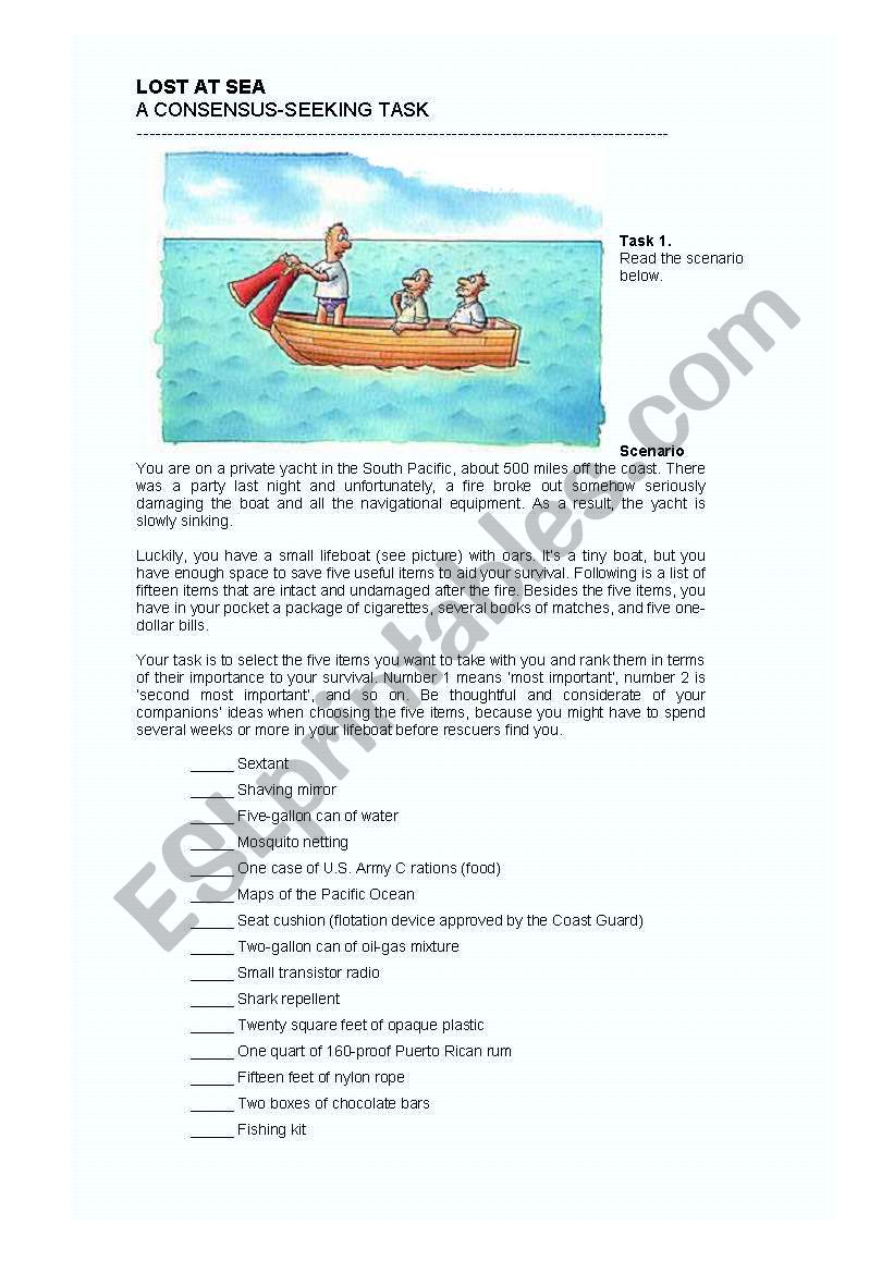 Lost At See A Ranking And Persuasion Activity Esl Worksheet By Kisdobos