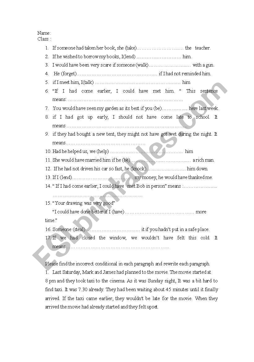 conditional  worksheet