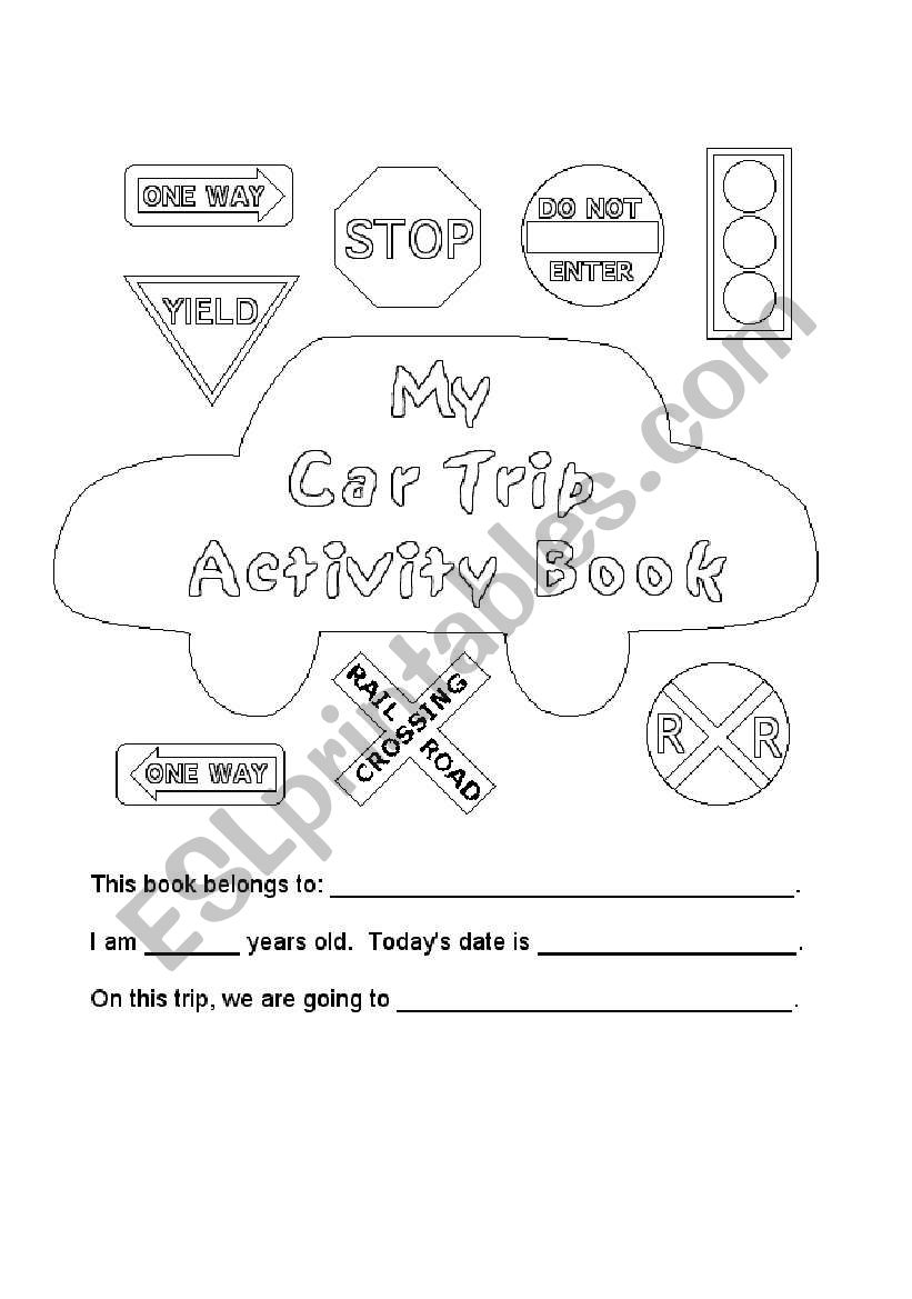 Coloring car trip sheet worksheet