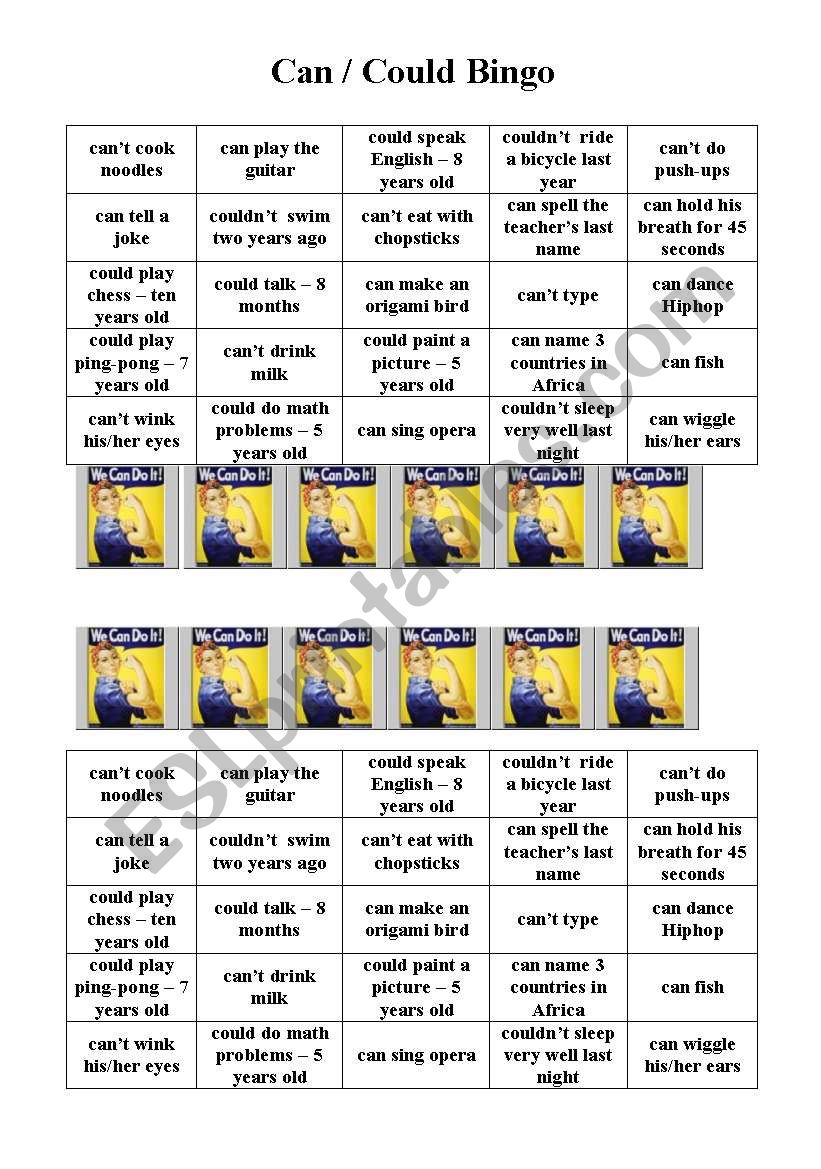 Bingo - Can / Could worksheet