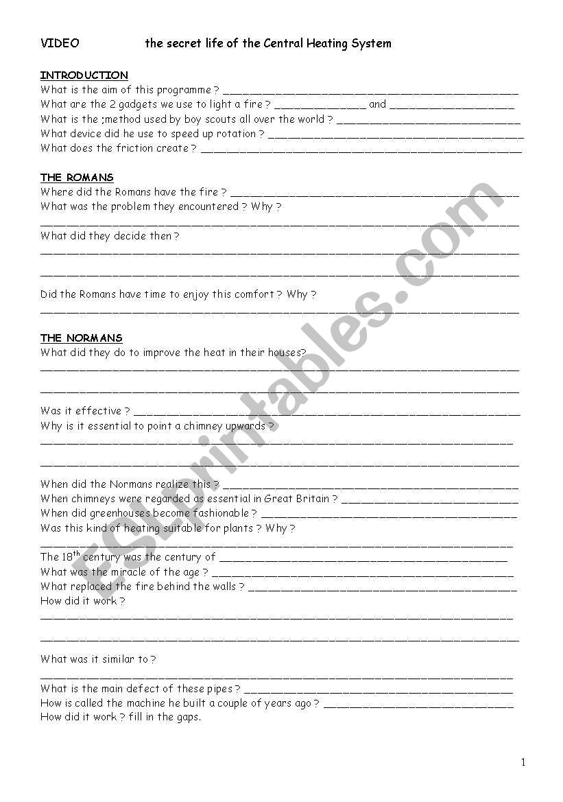 central heating system worksheet