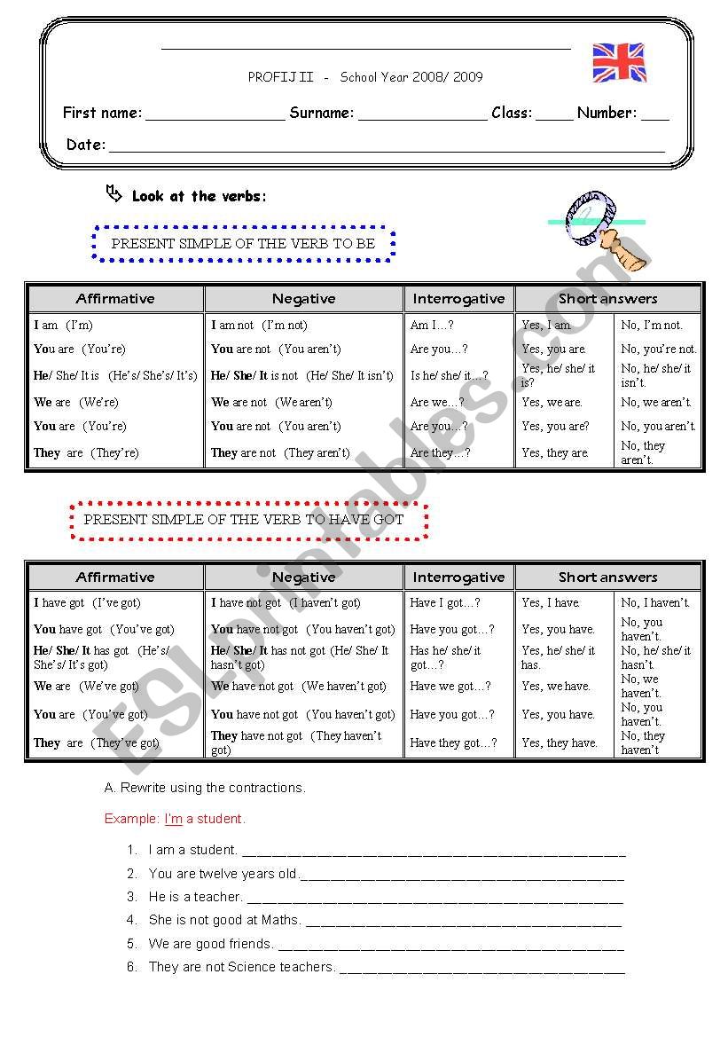 Verb To be/ To Have got worksheet