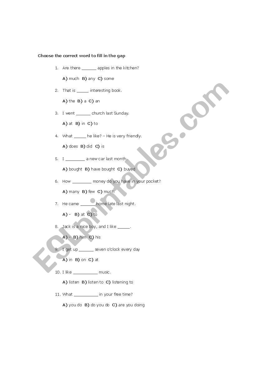 Parts of speech worksheet