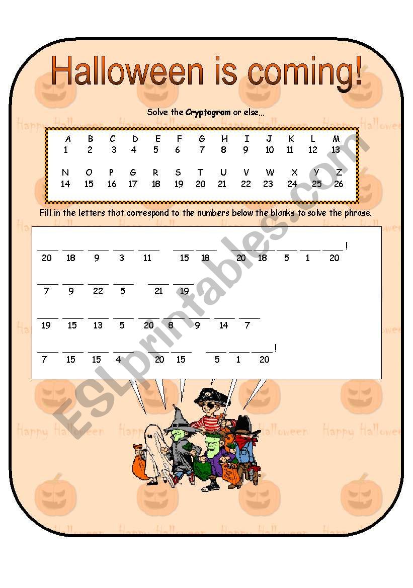 Halloween Cryptogram worksheet