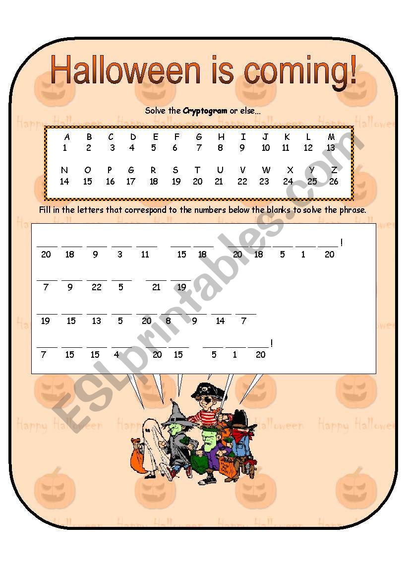 Halloween Cryptogram worksheet