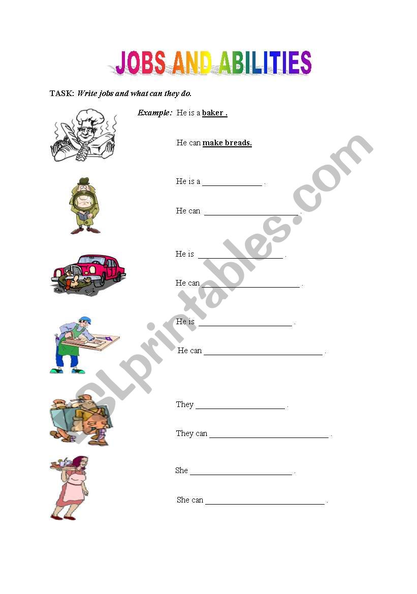 Jobs and abilities worksheet