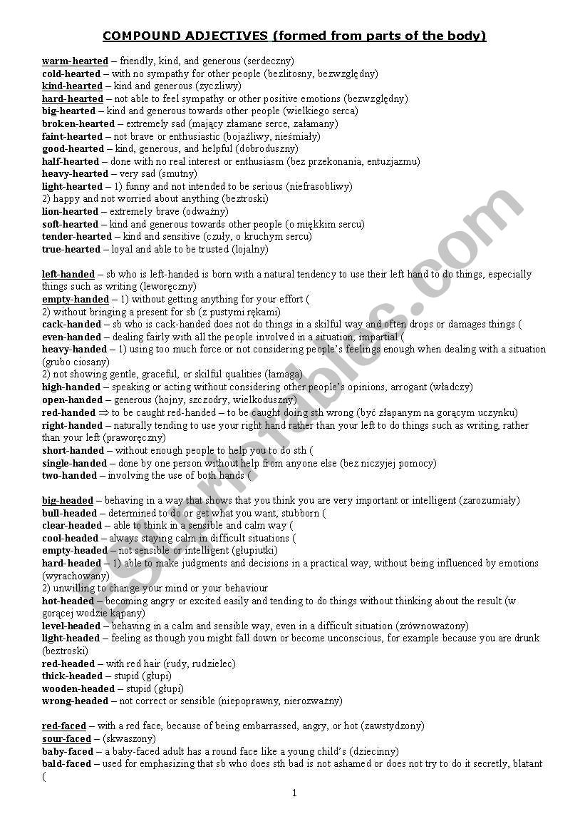 Compound adjectives (formed from parts of the body)