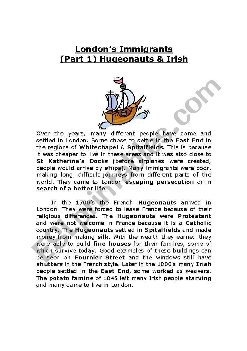 Londons Immigrants (Part 1) Hugeonauts & Irish
