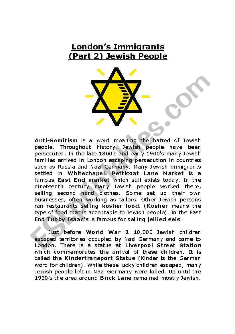 Londons Immigrants (Part2) Jewish People