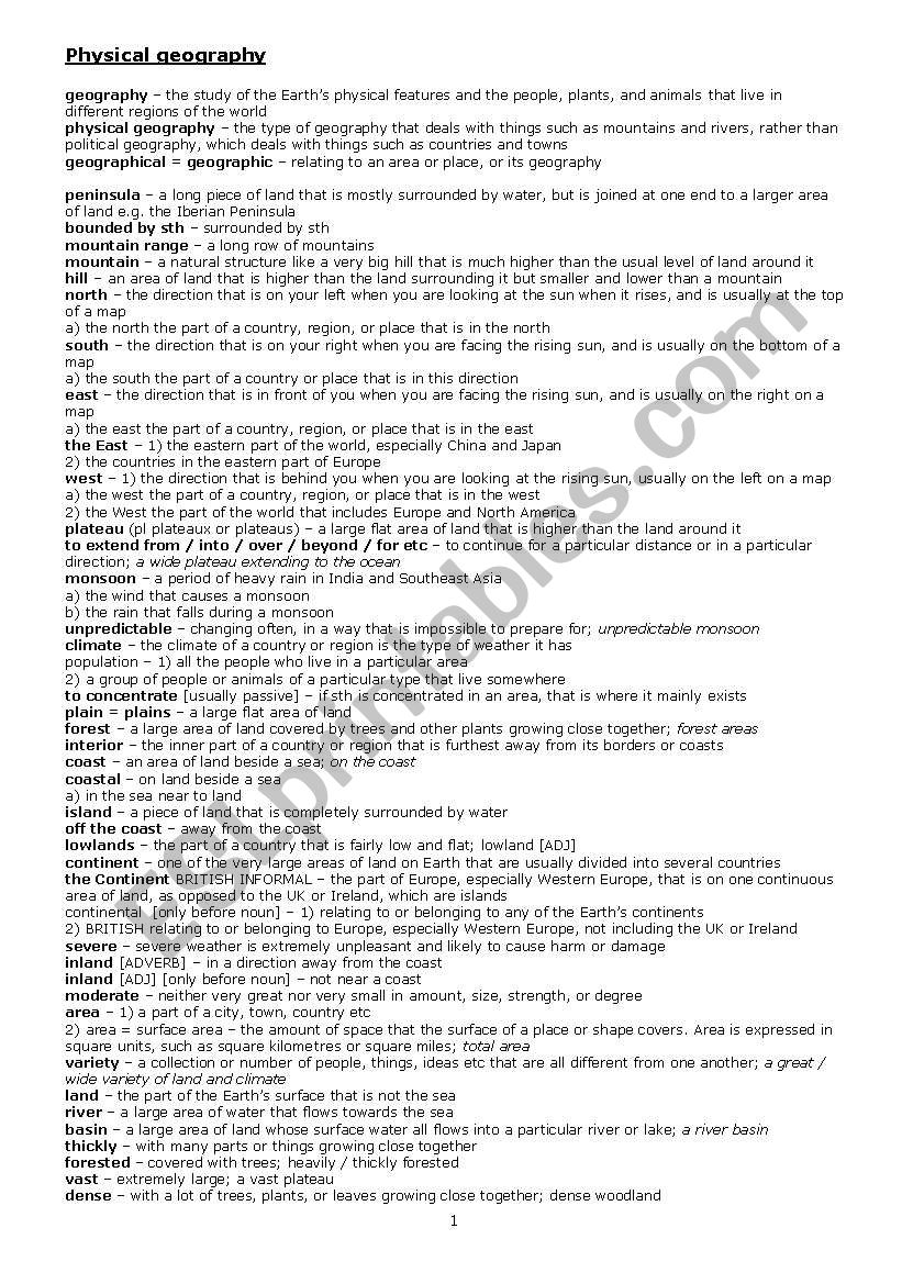 Physical geography worksheet