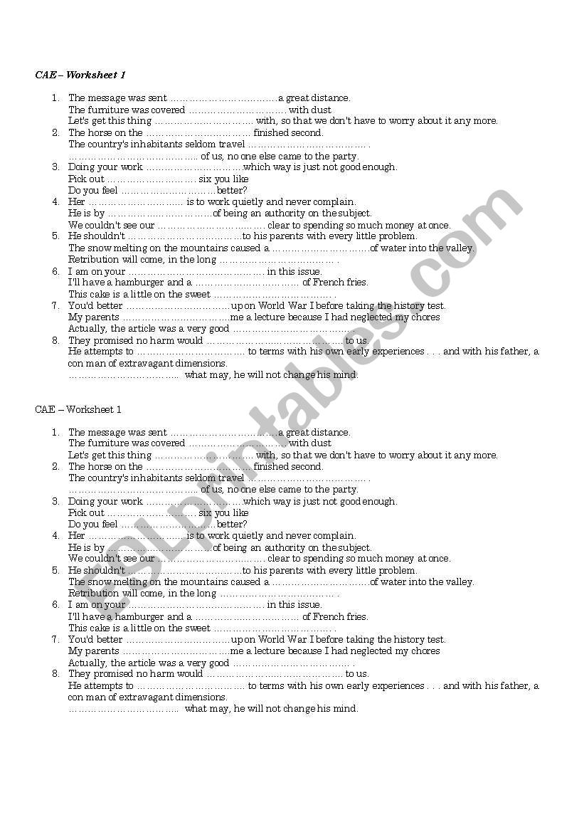 CAE - gapped sentences worksheet