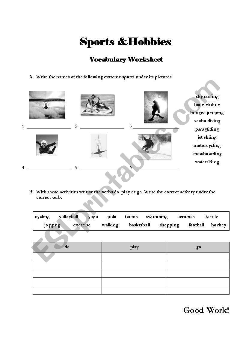 Sports & Hobbies worksheet