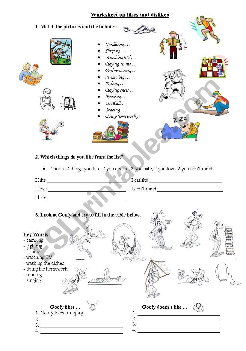 Free time activities worksheet