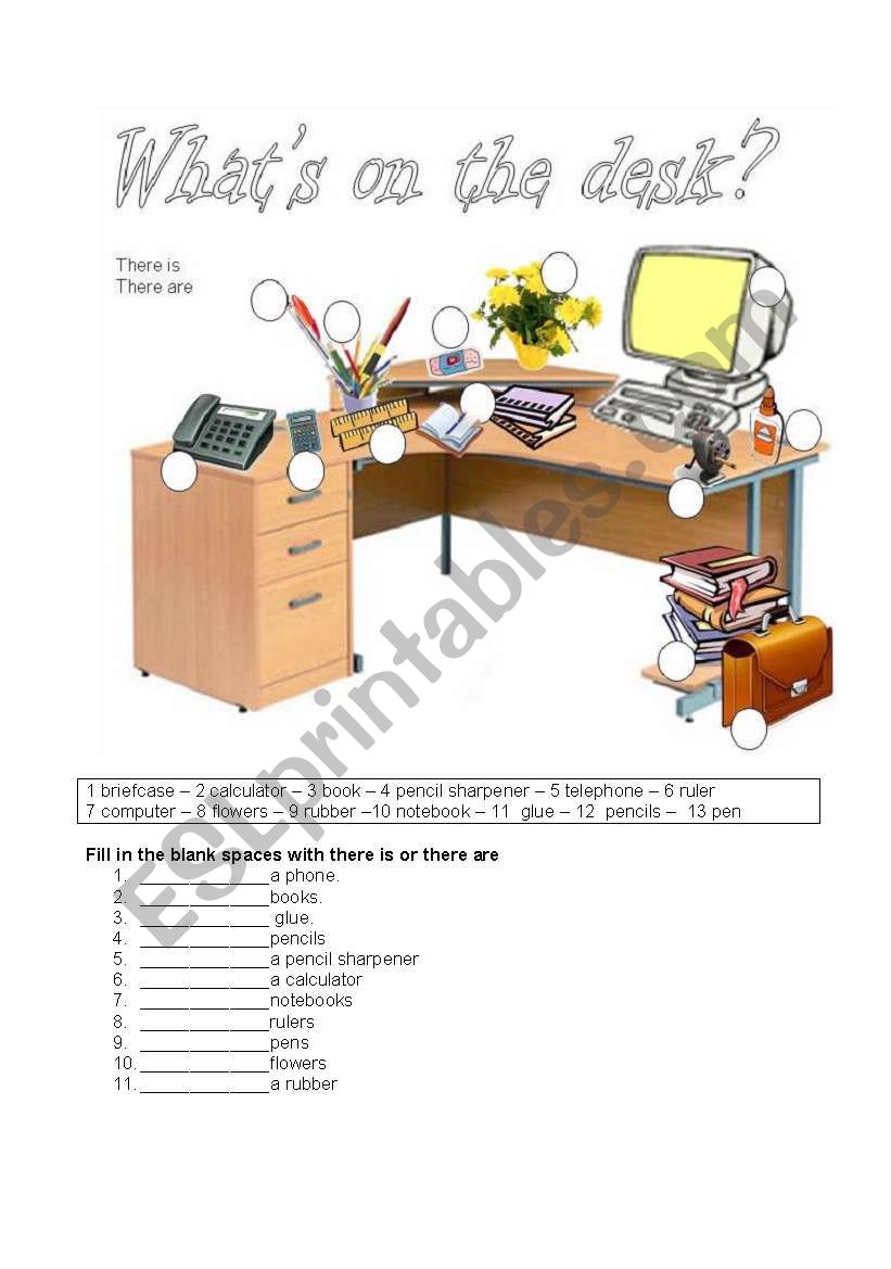 WHAT´S ON THE DESK? ESL worksheet by s.lefevre