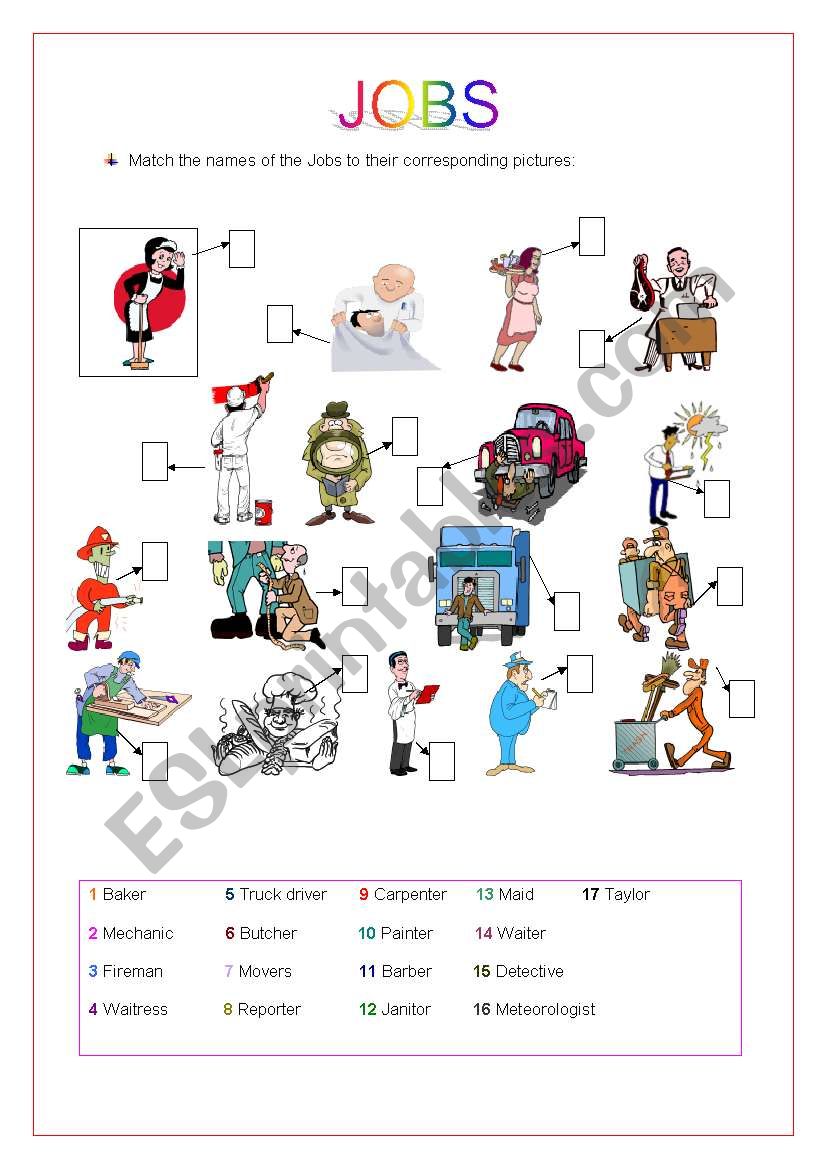 Exercise about jobs worksheet