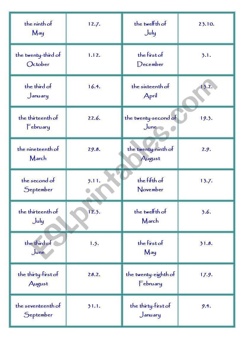 DATES dominoes worksheet