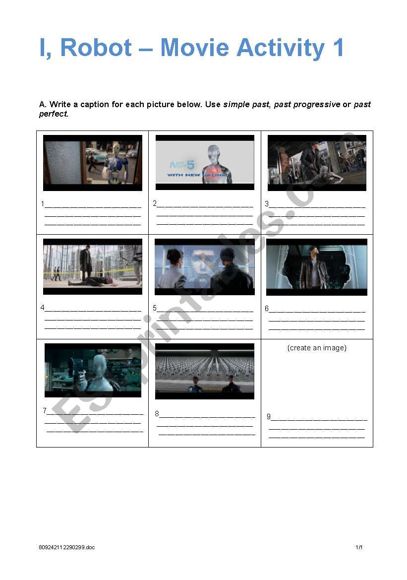 I, Robot - Movie Activity 1 worksheet