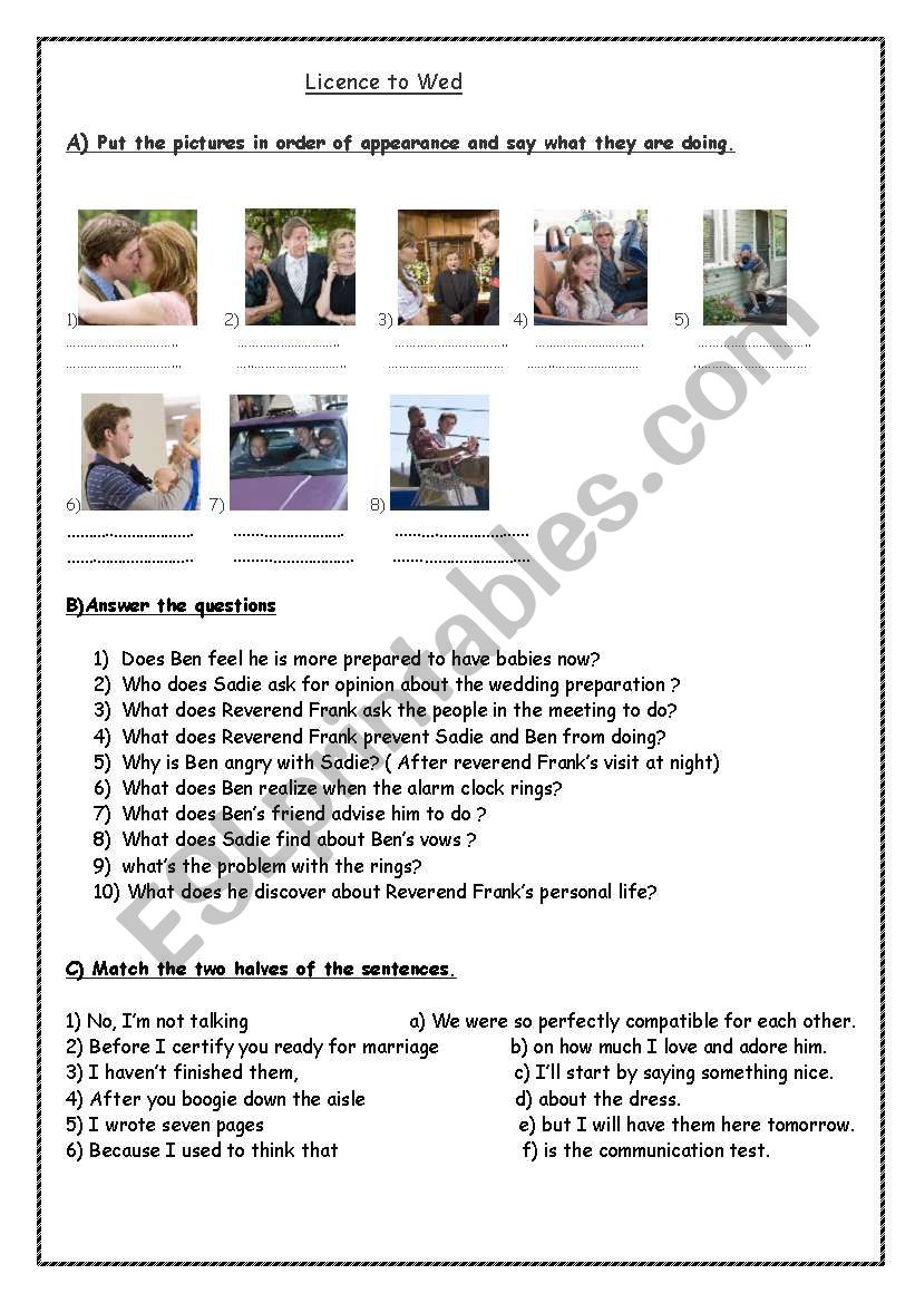 Licence to Wed worksheet