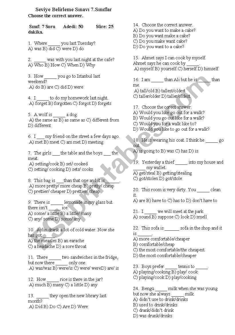 test worksheet