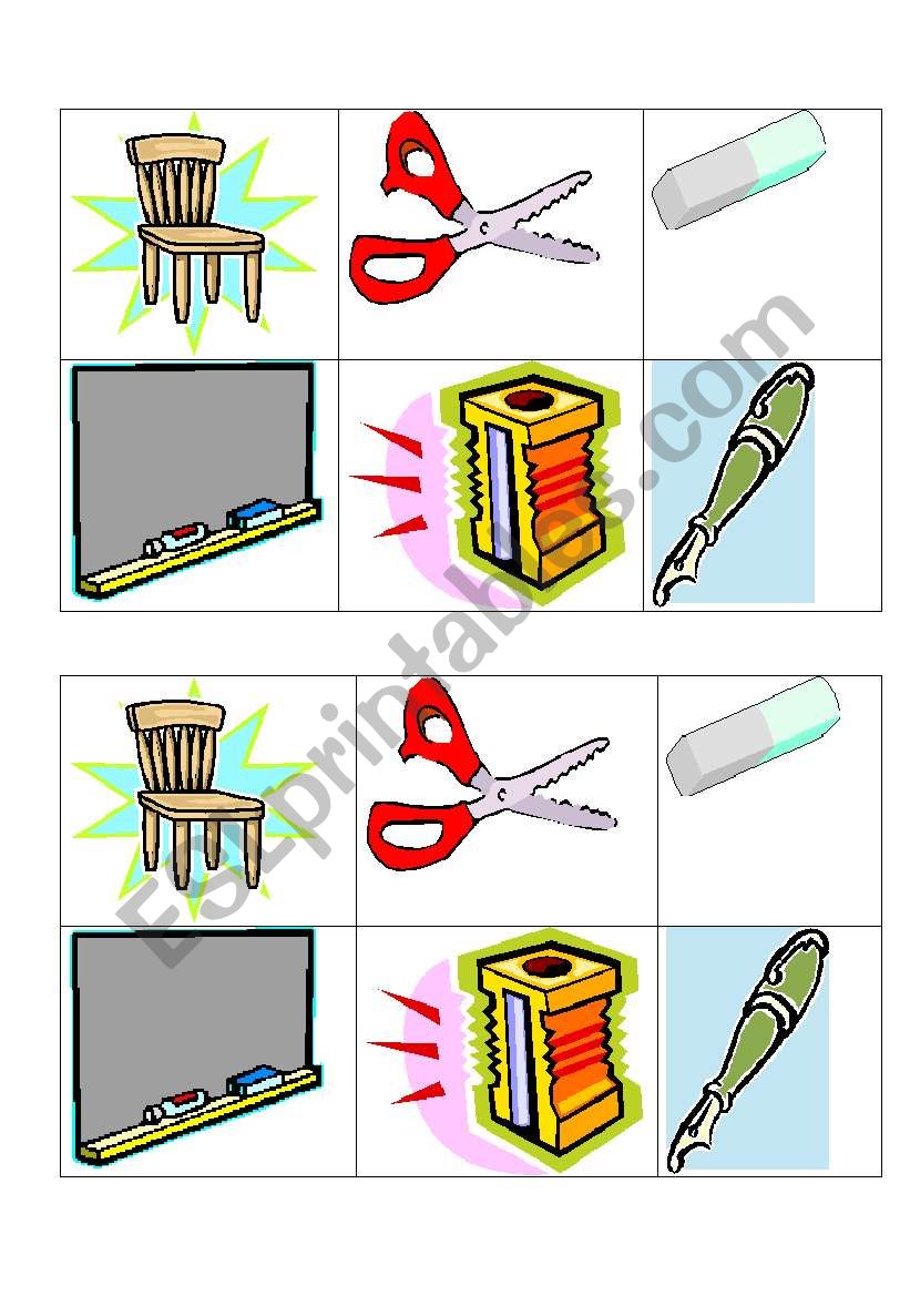 school objects bingo worksheet