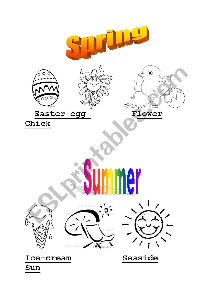 4 Seasons Coloring and Vocabulary worksheet 