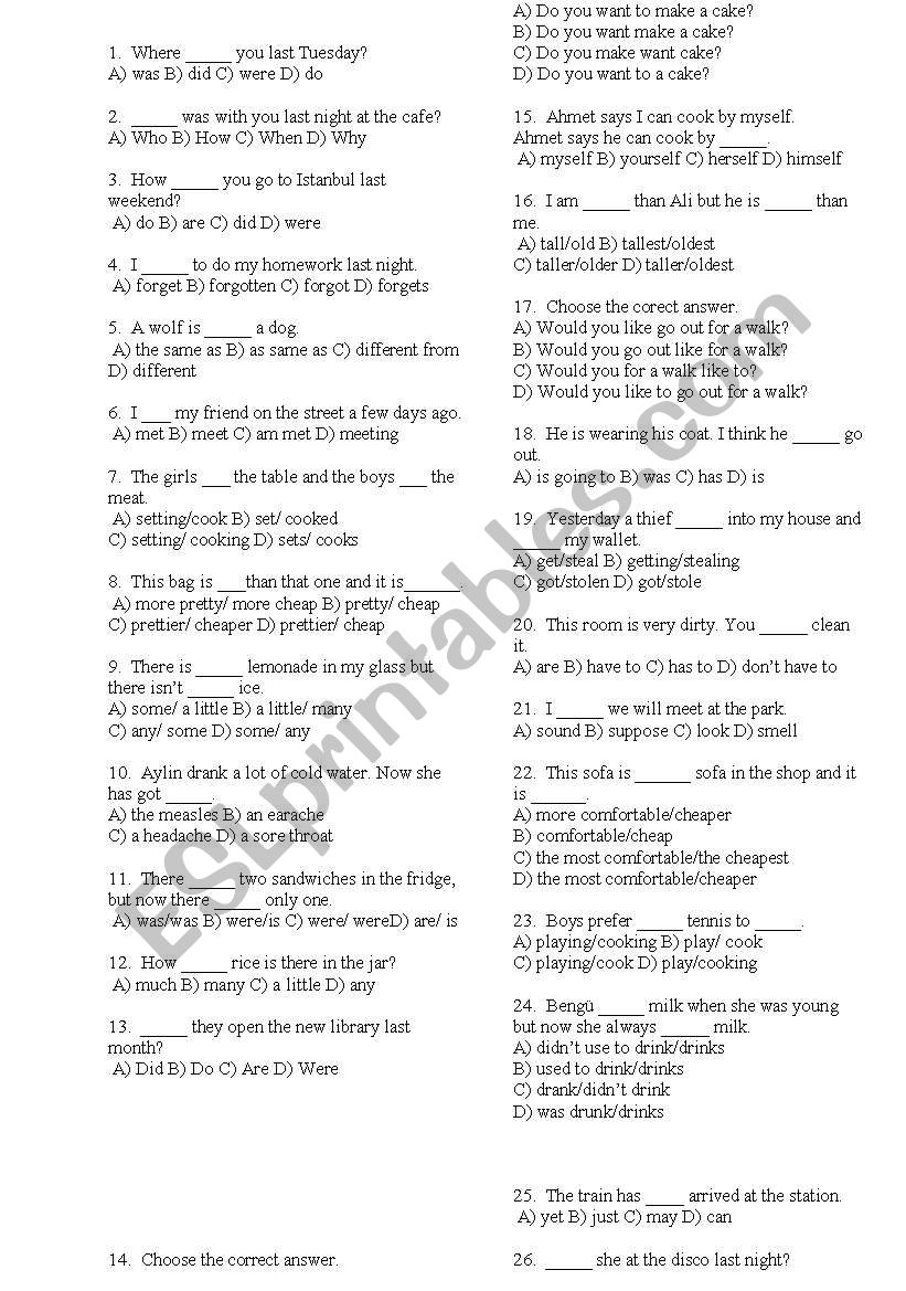 test worksheet